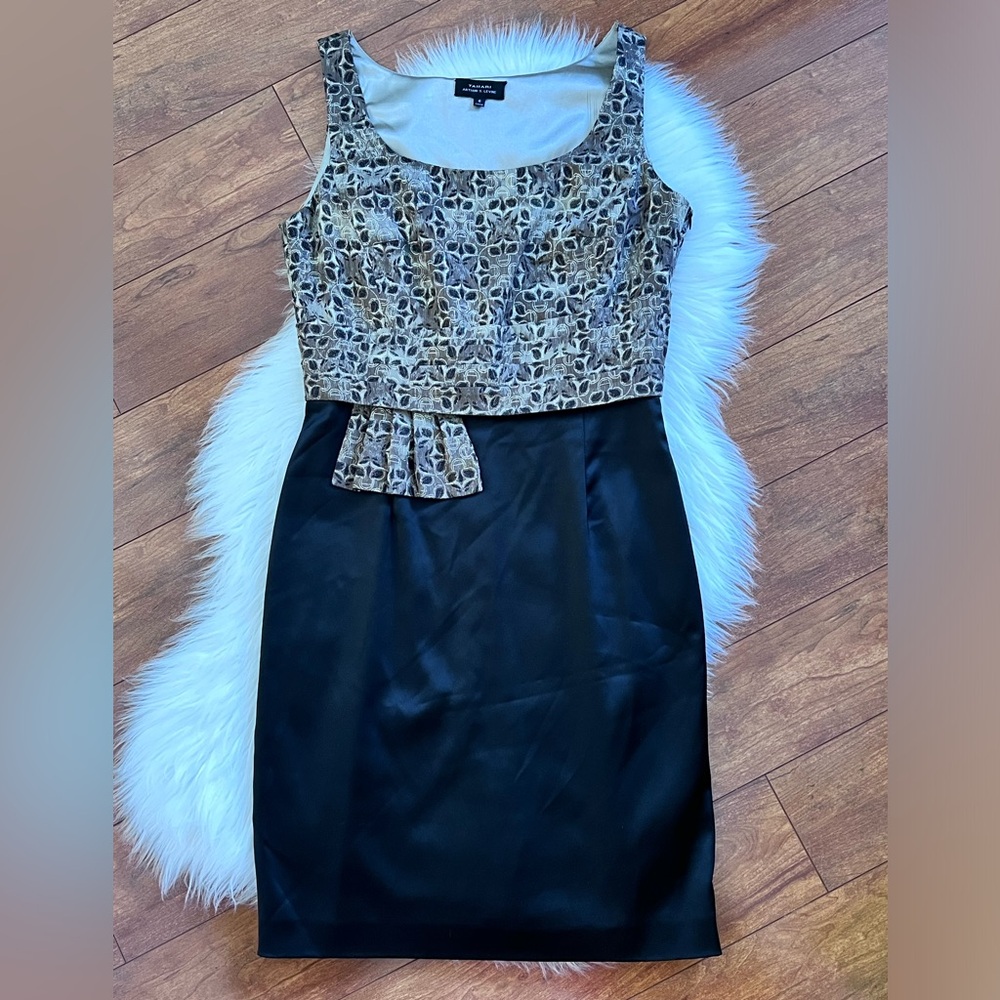 Tahari ASL Gold Metallic & Black Cocktail Dress Size 6 - Picture 2 of 5